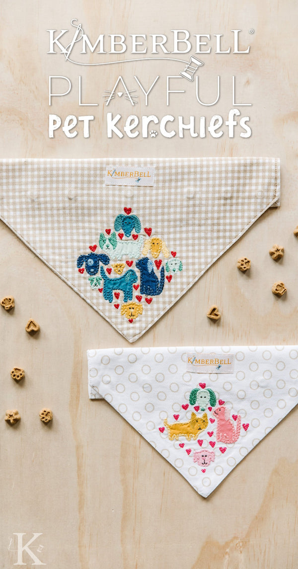 Now Available! Kimberbell Playful Pet Kerchiefs for Machine Embroidery are Pawsitively Darling.