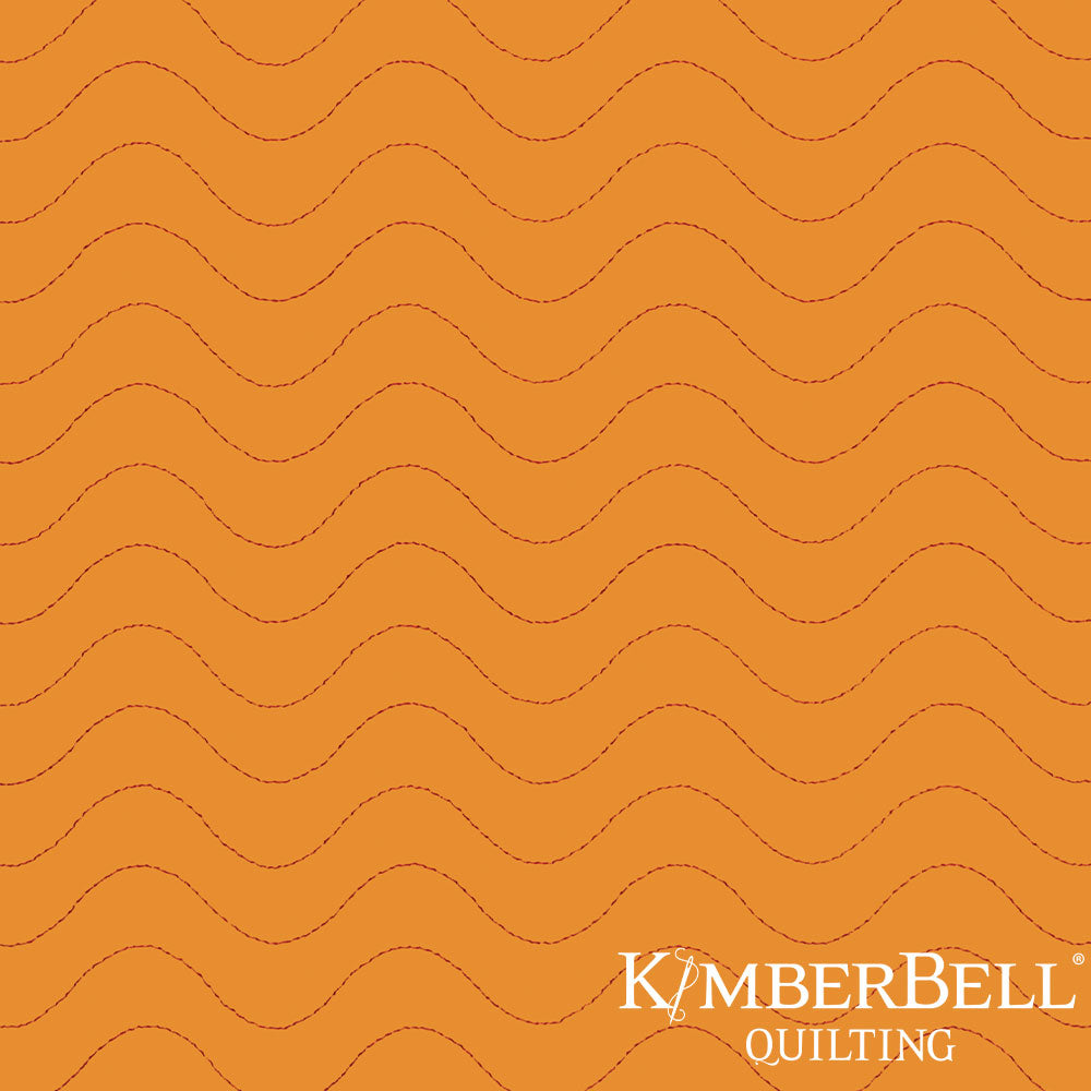 Patterned fabric with wavy lines on a orange background, featuring Kimberbell Quilting logo.