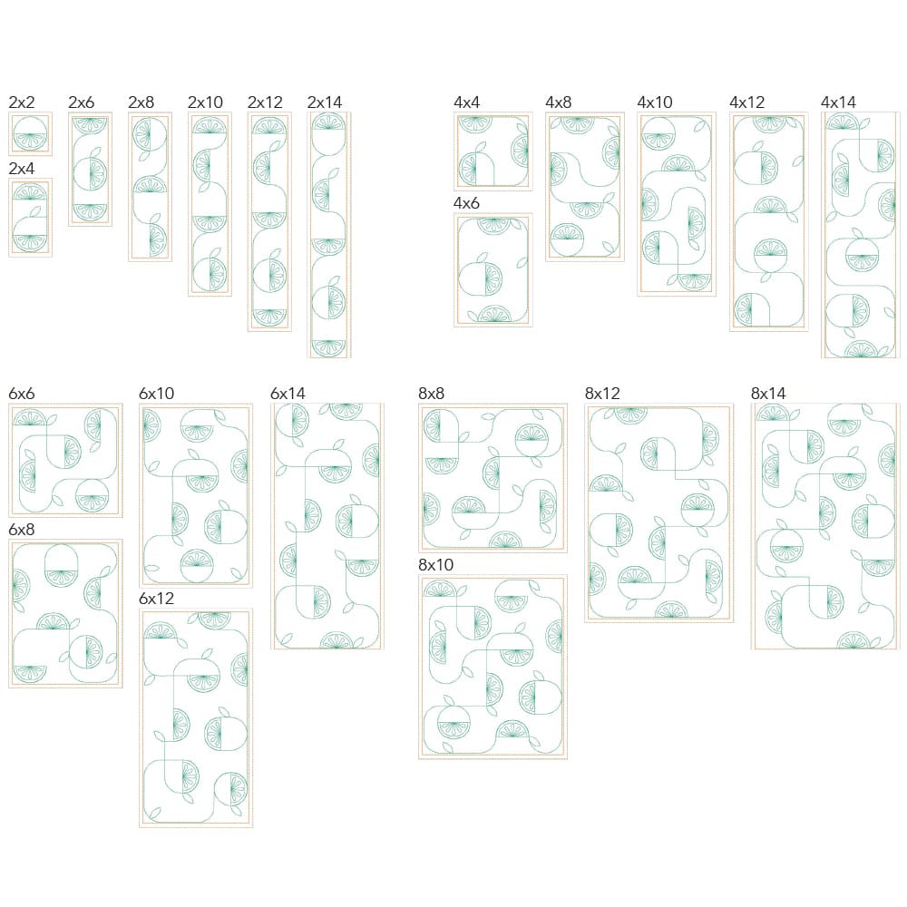 Fruit 9 Background quilting design sizes