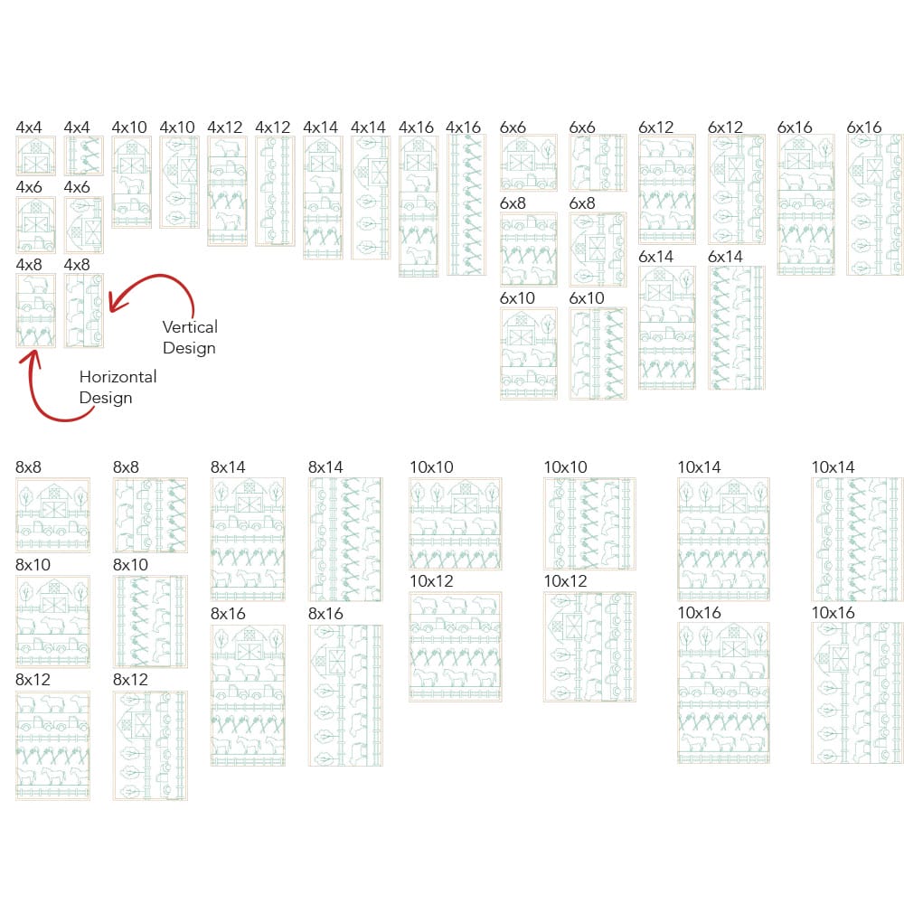 Farm 1 background quilting design tile sizes