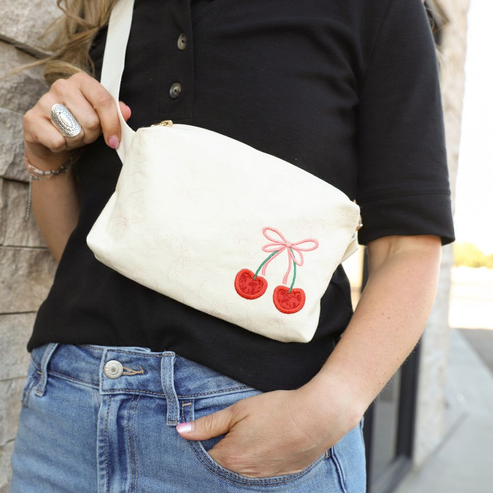 Cherries and Bows Belt Bag - Machine Embroidery Project Kit