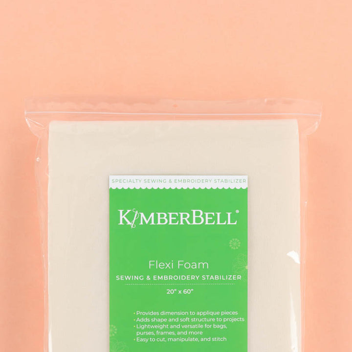 Kimberbell Flexi Foam packaging on a peach background