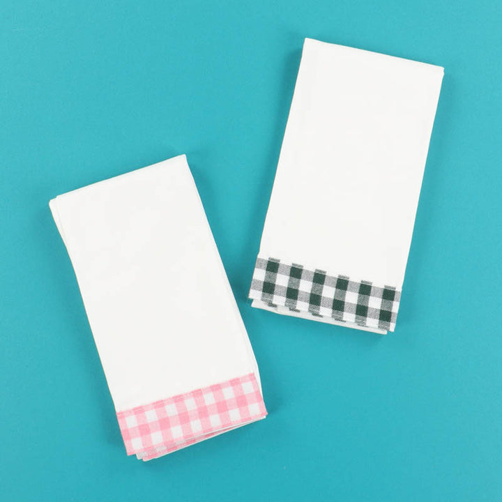 Tea Towels, Gingham Trim (Pink & Green)