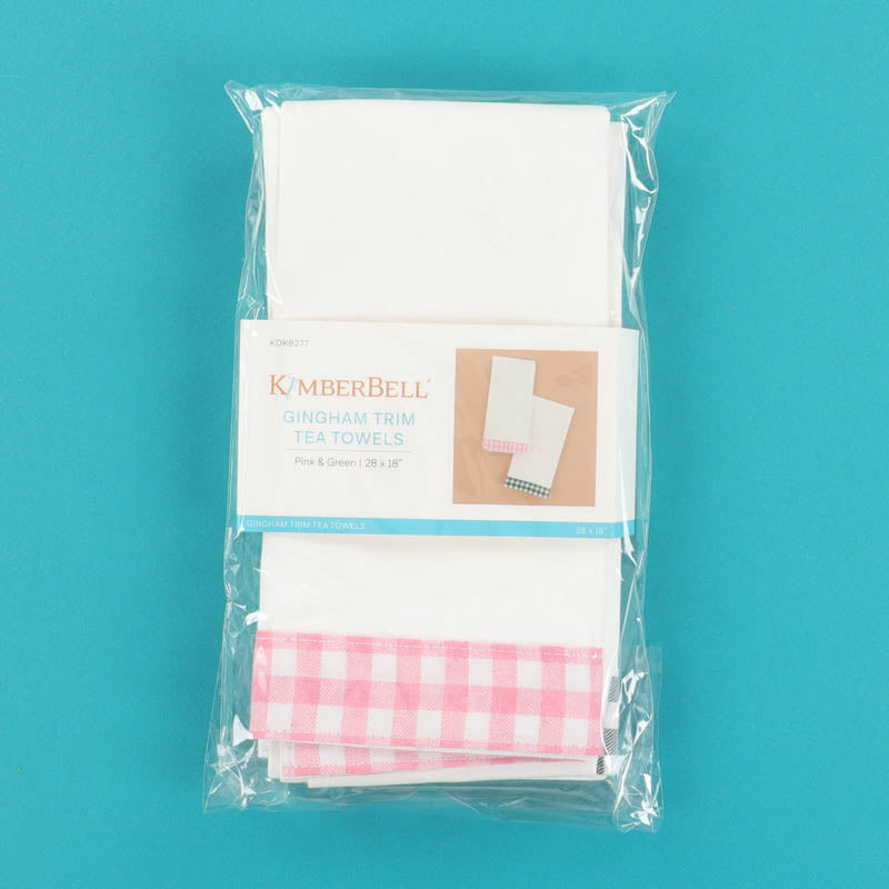 Tea Towels, Gingham Trim (Pink & Green)