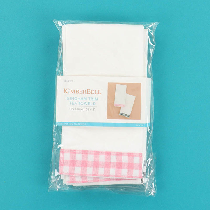 Tea Towels, Gingham Trim (Pink & Green)