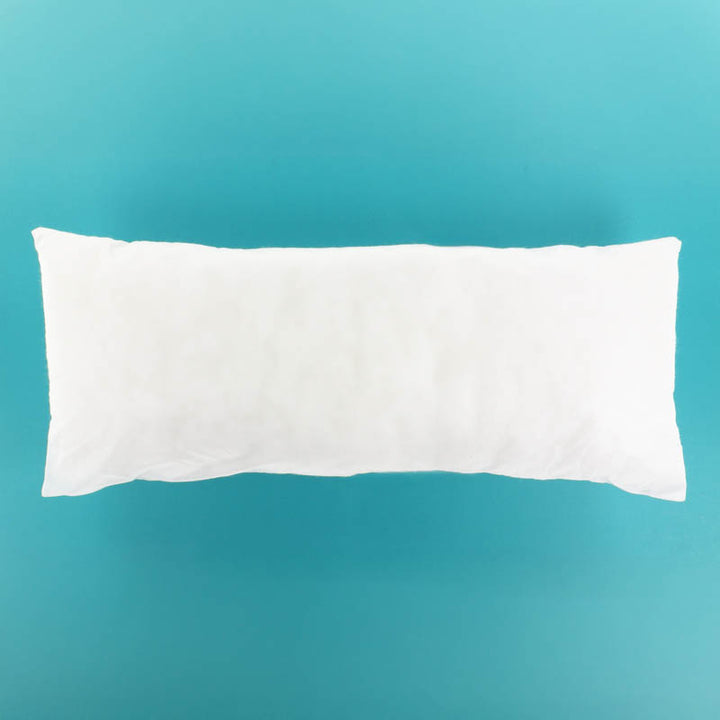 White pillow insert on a teal background