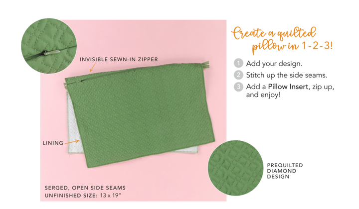 Green Quilted Pillow Cover Blank
