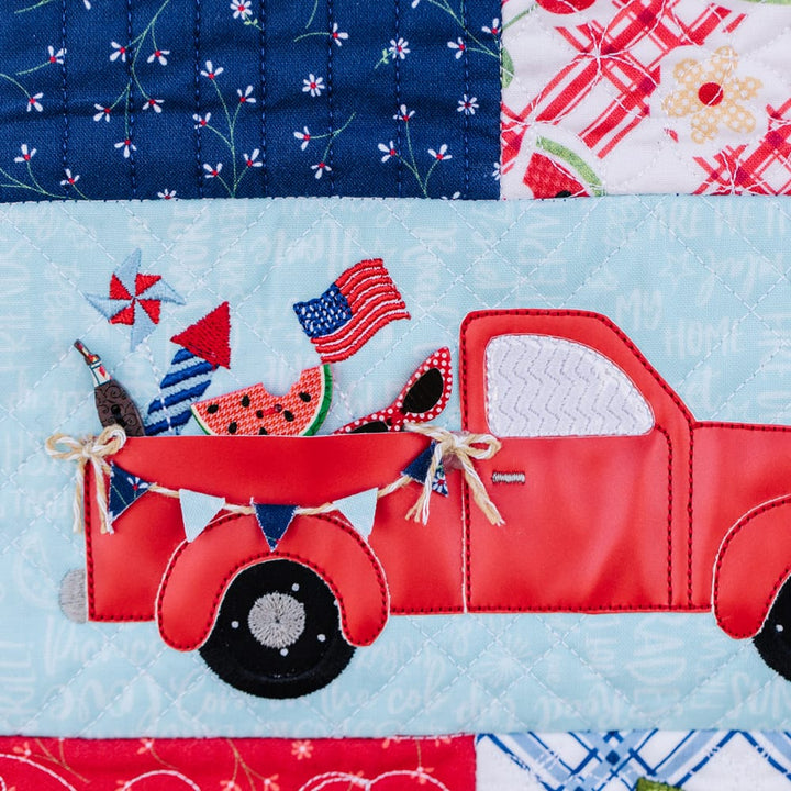 red white & bloom machine embroidery design truck