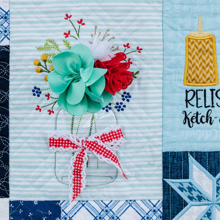 red white & bloom machine embroidery design jar