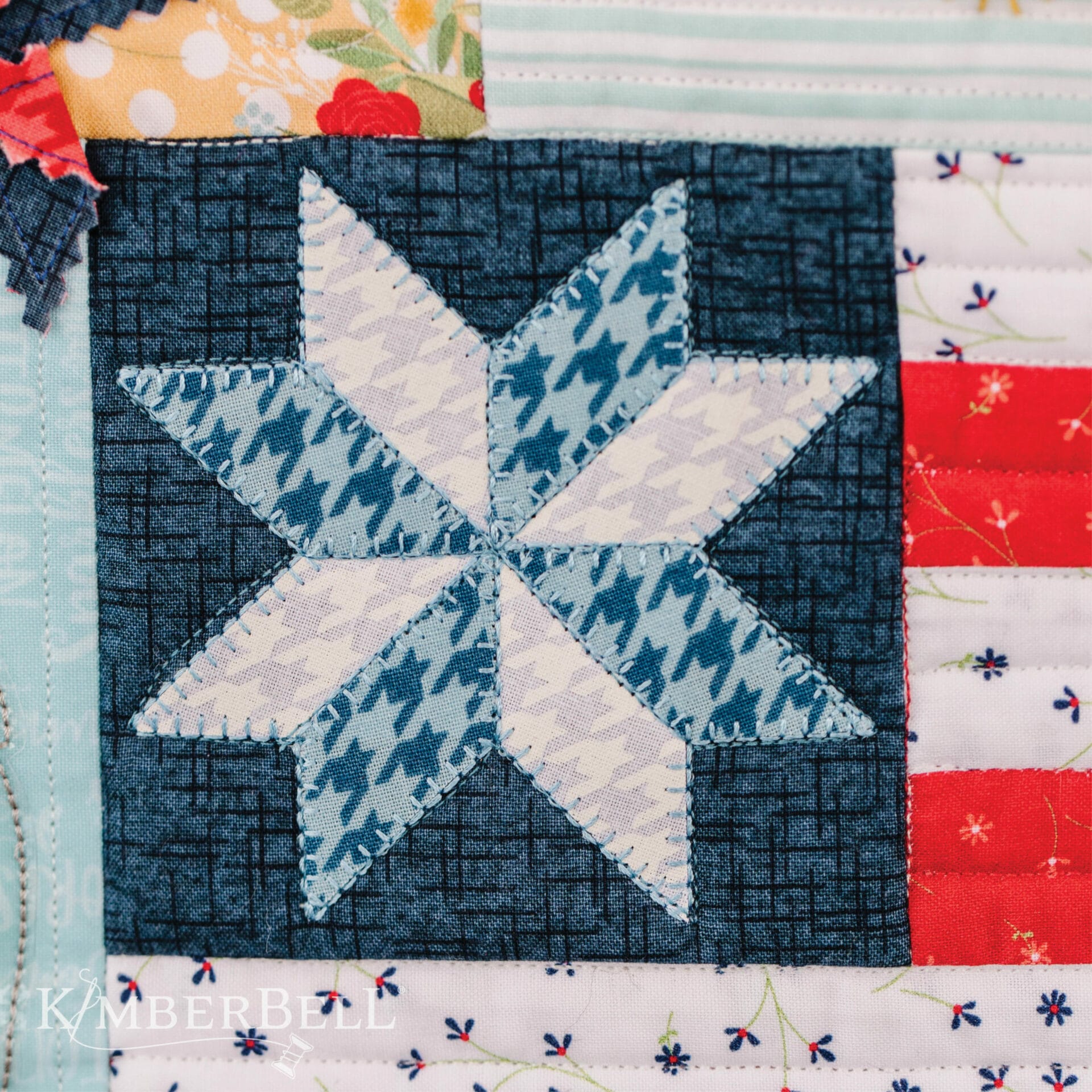 Red White and Bloom Quilt, Sewing