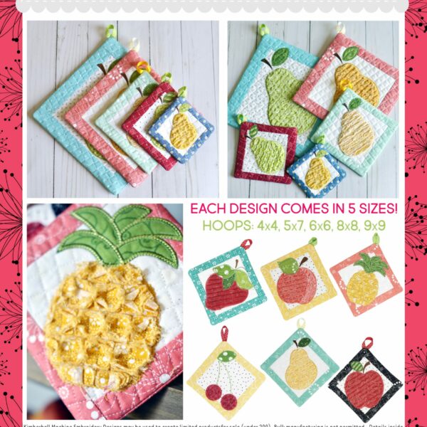 That’s Sew Chenille: Fruit Stand Hot Pads,Machine Embroidery