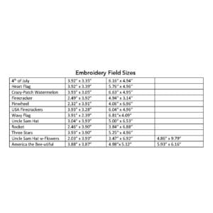 Embroidery field sizes 4th of july
